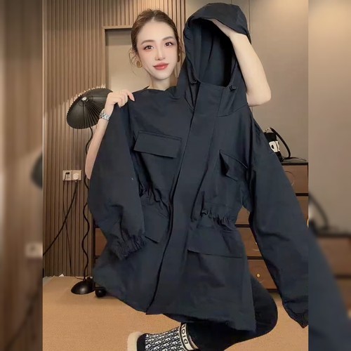 欧洲站欧货抽绳连帽外套女