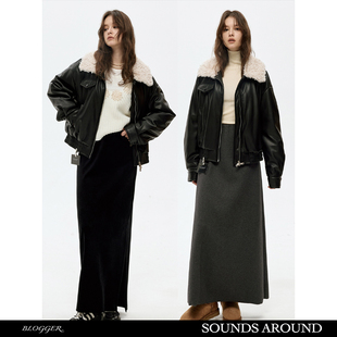 AROUND SOUNDS 复古加厚夹棉皮衣夹克外套可拆卸毛领 明星同款