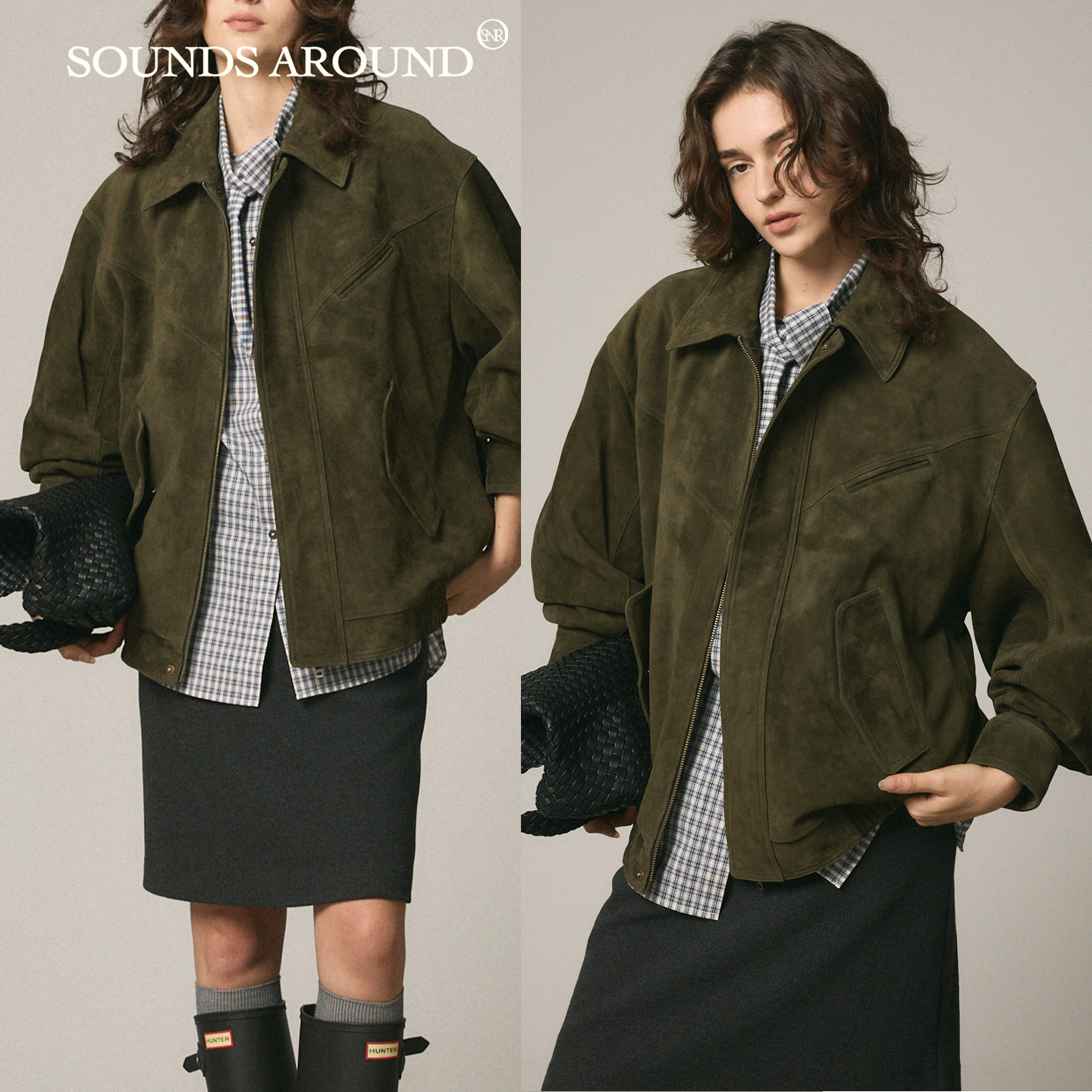 【哈灵顿羊皮夹克】SOUNDS AROUND复古反绒感羊皮麂皮外套皮衣