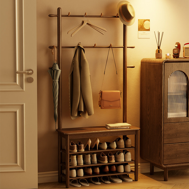 鞋架换鞋凳鞋柜带挂衣架一体衣架落地卧室家用入户门口玄关衣帽架
