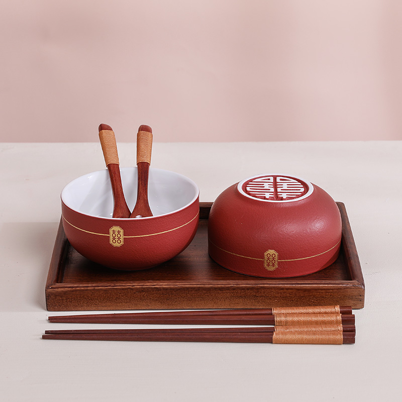 喜碗结婚对碗筷套装婚礼用品改口敬茶杯茶具套装喜杯子新人陪嫁