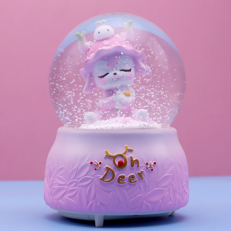 新款 迷鹿森灵音乐盒创意卡通小鹿桌面摆件装饰礼品水晶球女生生