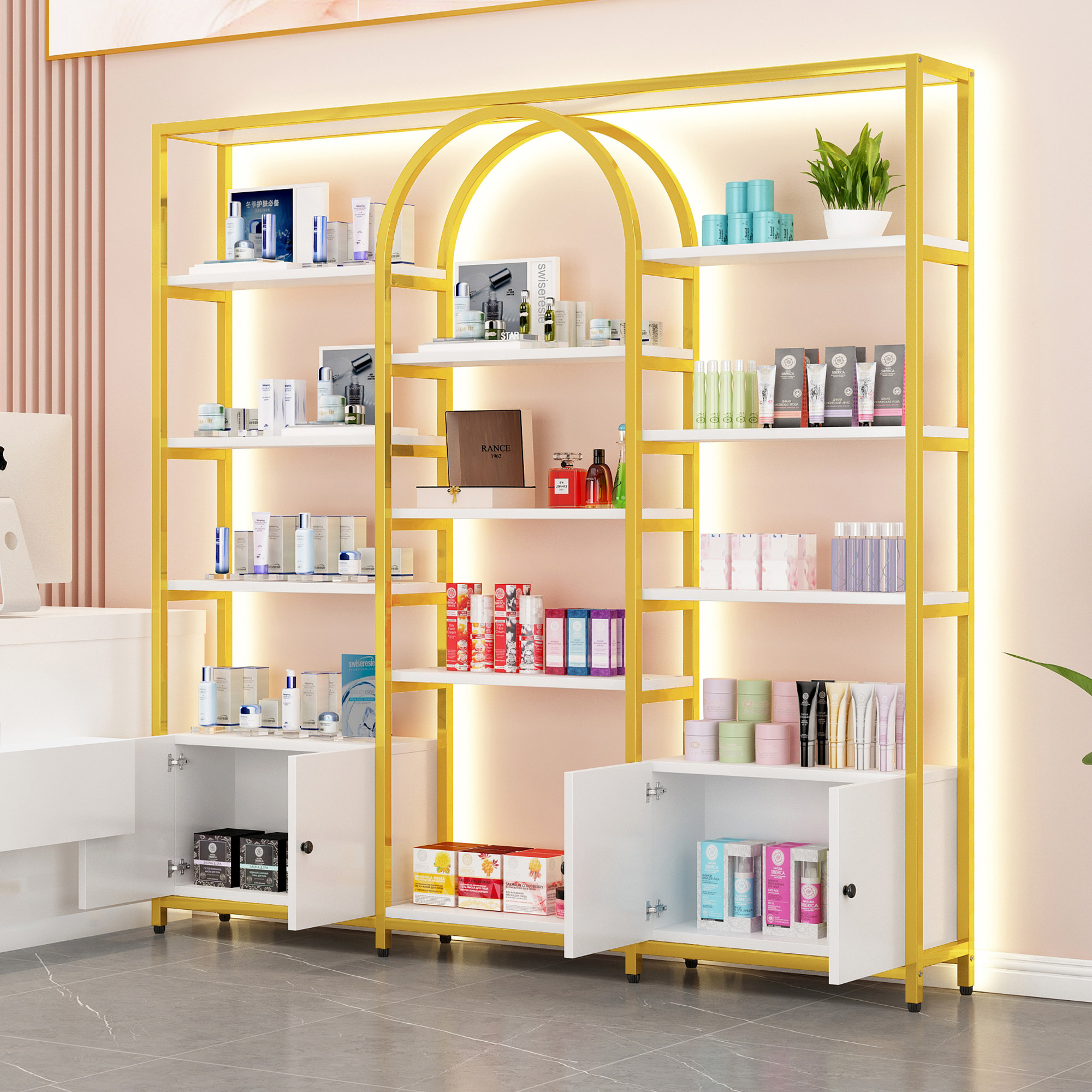 美容院产品陈列架多层化妆品展示柜美甲美睫专用置物架子商用货架