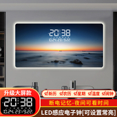 数字夜光显示日历星期万年历装 饰画玄关电子钟挂钟客厅时钟挂画墙