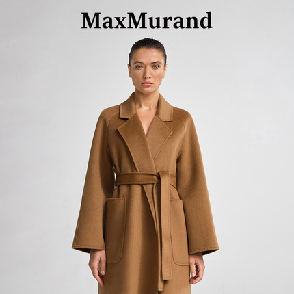 【MaxMurand 口碑款】30%baby山羊绒 双面羊绒大衣女士驼色中长款