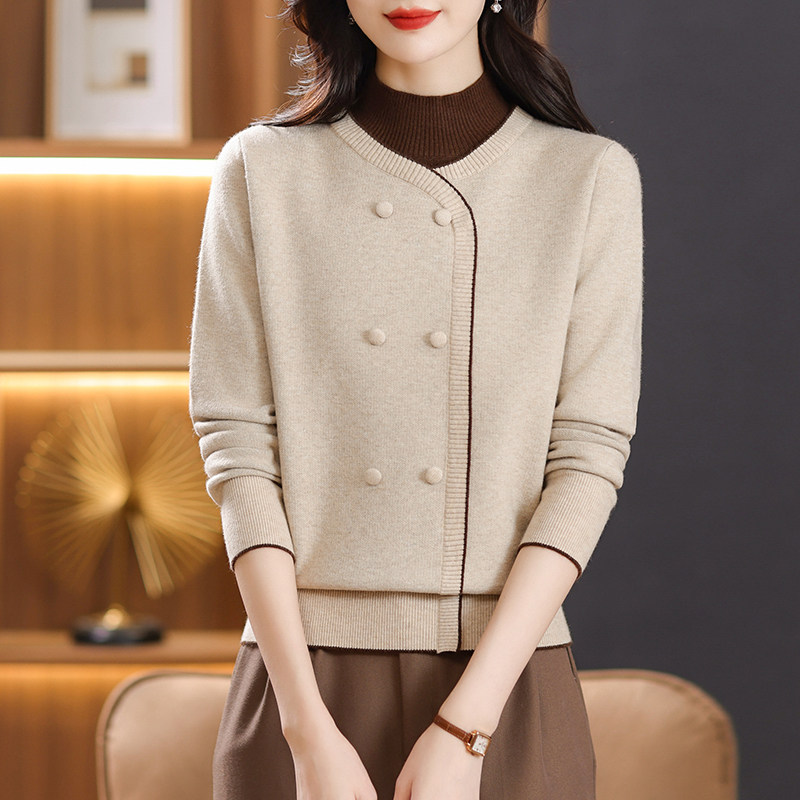 半高领打底衫假两件针织上衣女时尚洋气秋装2025新款秋冬内搭毛衣