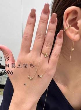 日本代购直邮AHKAH 18k金 新款圣诞限定蝴蝶结钻石项链锁骨链戒指