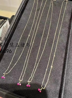 日本专柜代购AHKAH项链18K金可爱小樱桃红宝石锁骨链礼物送女友