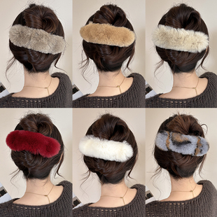 秋冬大号毛绒鸭嘴夹发夹女后脑勺盘发抓夹发量多毛毛夹子头饰发卡