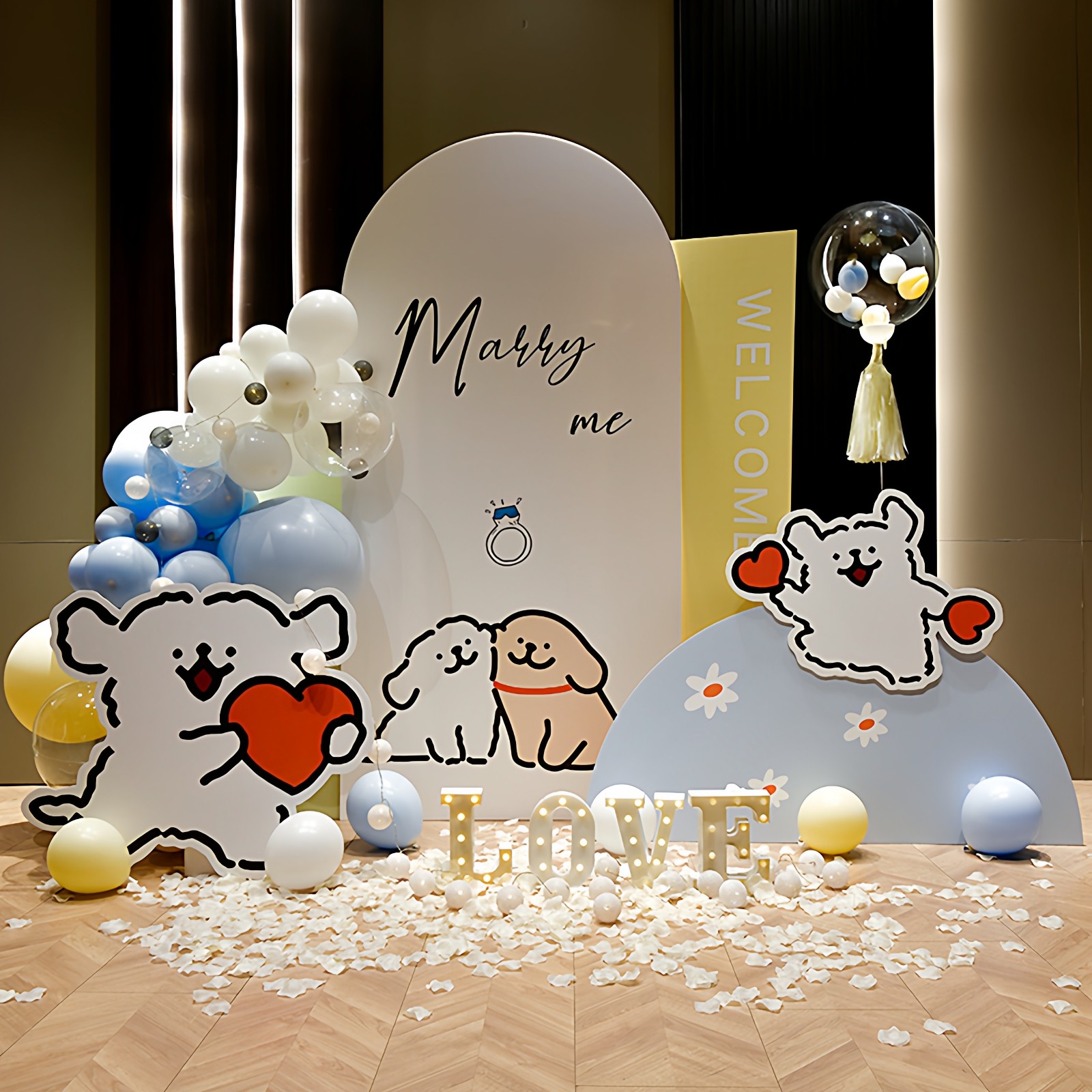 线条小狗情人节求婚室内布置浪漫表白高级kt板订婚装饰气球背景墙,节庆用品/礼品,装扮布置套餐,淘宝优惠券,粉丝福利购,淘宝优惠卷