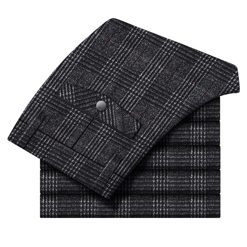 裤子男冬季磨毛休闲裤男修身潮流格子长裤秋冬款男裤商务男士西裤