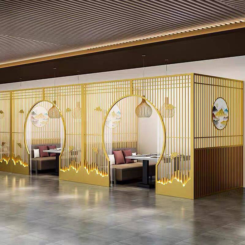 新中式餐厅卡座包间隔断围栏火锅店烧烤店酒店饭店包厢装饰屏风
