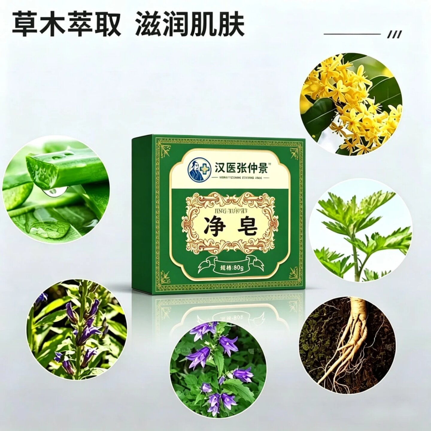汉医张仲景净皂草木萃取滋润肌肤清洁沐浴手工皂通用清爽净肤香皂
