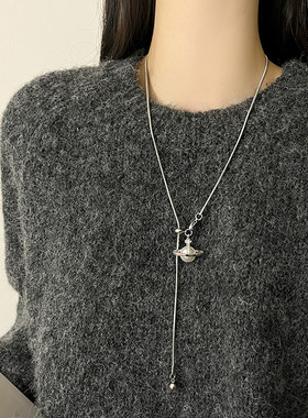 土星珍珠吊坠钛钢材质抽拉可调节