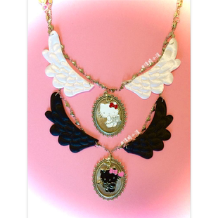 清脆小溪*猫猫魔镜*原创天使恶魔翅膀小猫相框复古项链