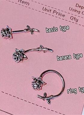 韩国耳骨钉复古做旧玫瑰花耳骨钉rook钉拧螺丝