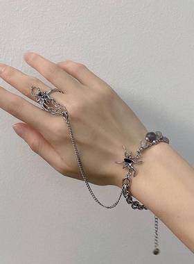 暗黑蜘蛛一体式叠层手链ins小众设计开口可调节手饰戒指项链男女