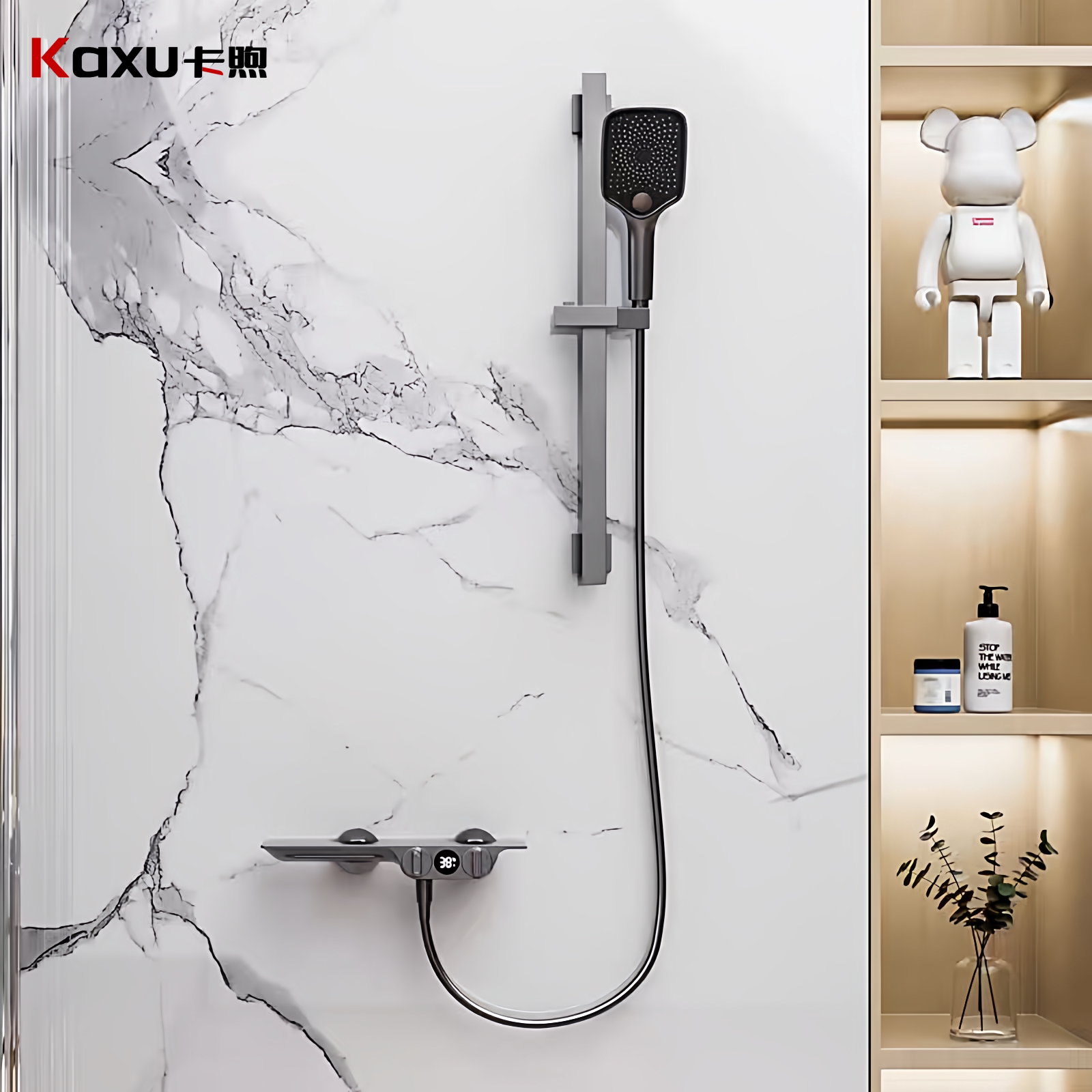 卡煦浴室全铜简易数显淋浴花洒套装分体式浴缸冷热水龙头家用洗澡