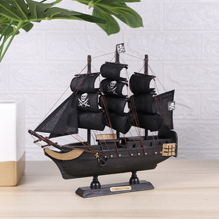 饰品工艺船摆件礼品 实木帆船模型黑珍珠号船模加勒比海盗船创意装