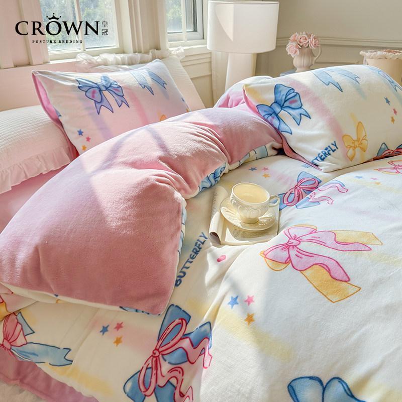 皇冠经典系列牛奶绒印花四件套冬季双面加绒A类保暖床上四件套