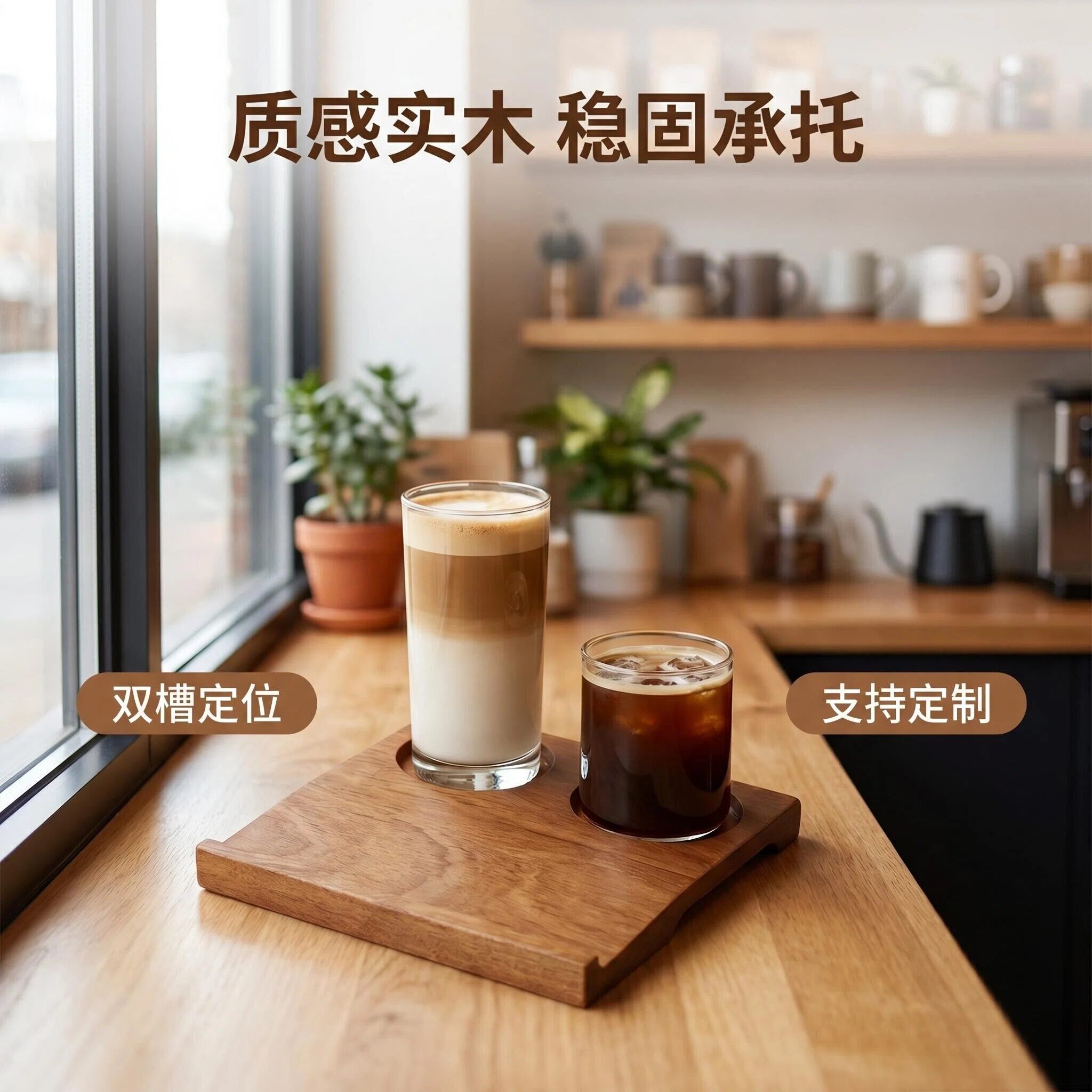 实木双槽稳固餐用托盘可定制