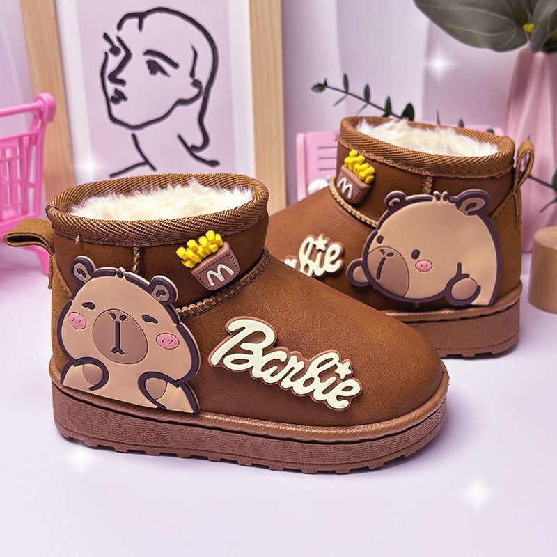 儿童卡皮巴拉雪地靴加绒加厚棉鞋