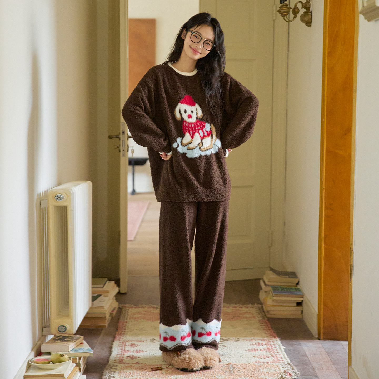 微醺小姐睡衣女套装半边绒加绒冬季2025新款可外穿棕色保暖家居服,女士内衣/男士内衣/家居服,睡衣/家居服套装,淘宝优惠券,粉丝福利购,淘宝优惠卷