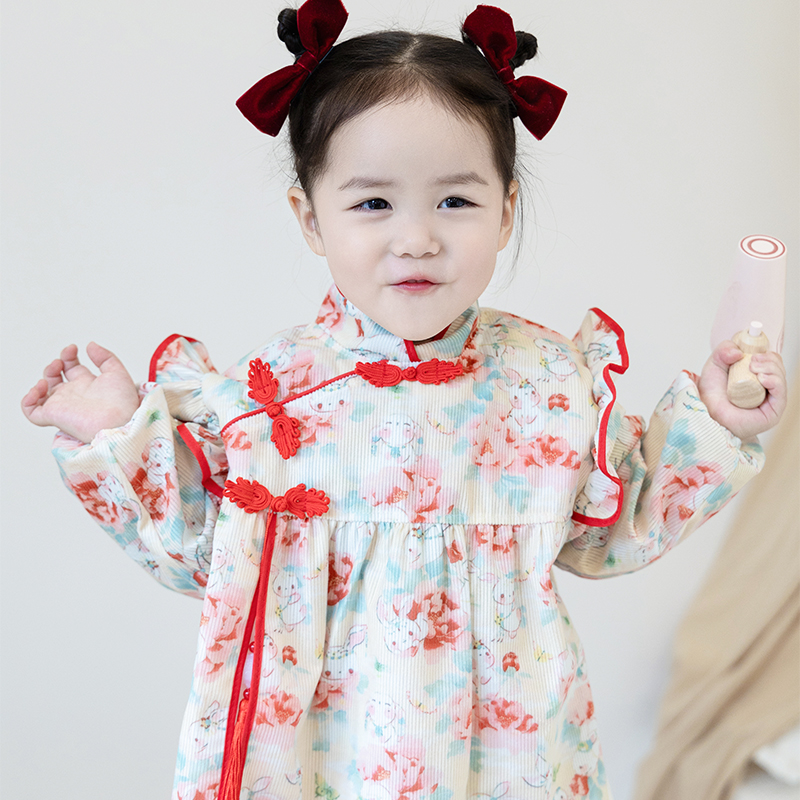 国风宝宝围裙秋冬防水防脏反穿衣