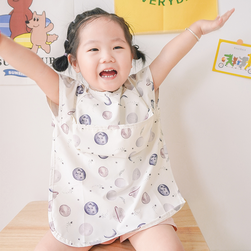 MoriBaby夏季宝宝薄款吃饭喂饭饭兜防水儿童婴儿无袖罩衣反穿衣