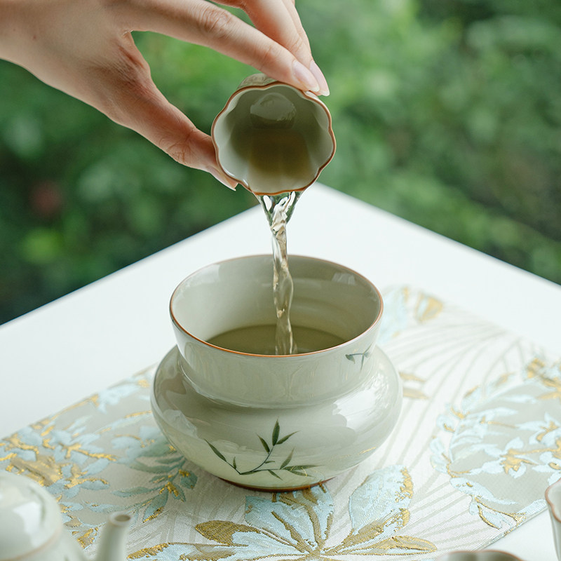 观策器隐纯手绘筱竹圆口建水茶渣缸家用水洗杯洗茶缸陶瓷茶洗水盂