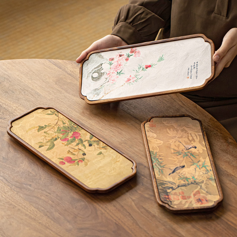 观策器隐胡桃木长方干泡盘茶席垫家用小型实木茶盘茶台茶托 托盘