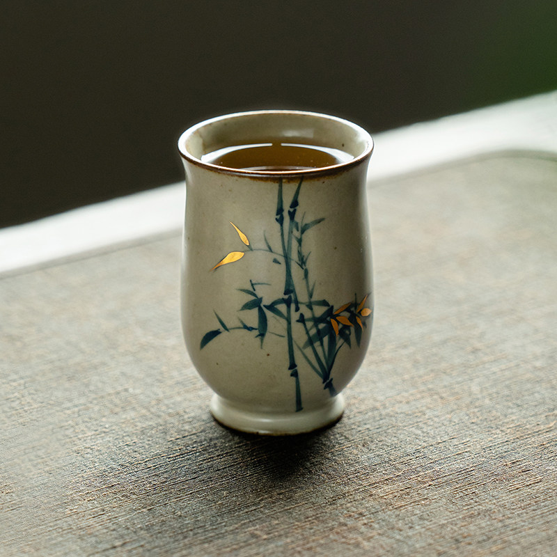 观策器隐闻香杯主人杯彷古窑变纯手绘青竹陶瓷茶杯个人专用品茗杯