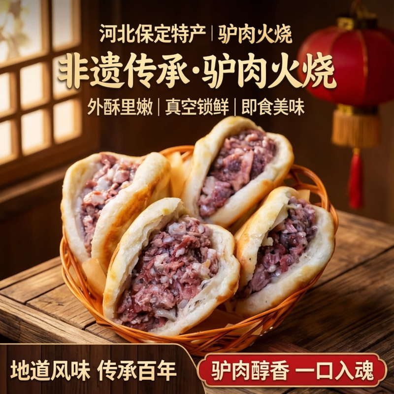 保定老字号驴肉火烧真空即食
