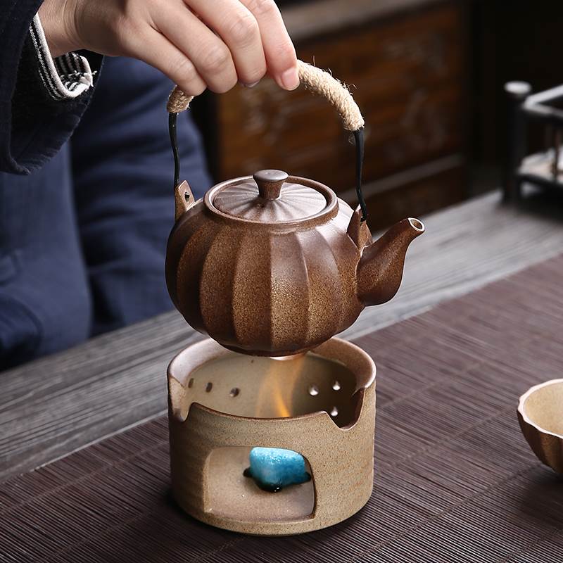 粗陶煮茶炉日式手工复古温茶器家用养生提梁壶侧把壶陶瓷功夫茶具