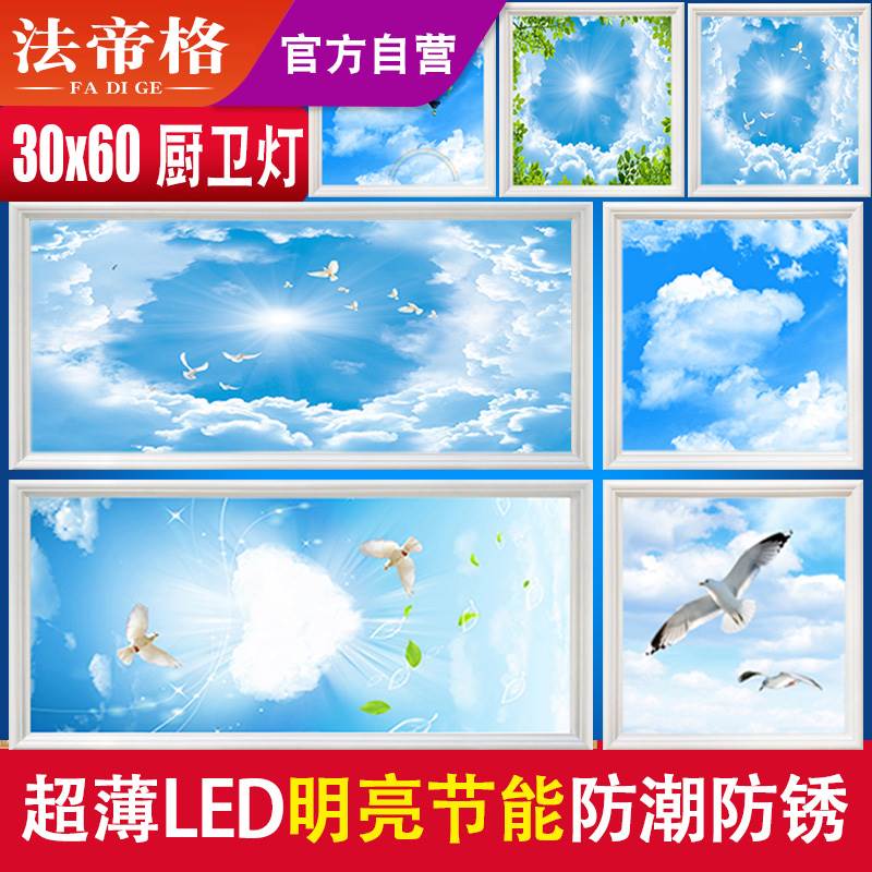 30x60集成吊顶厨房led天花铝扣板灯餐厅卫生间阳台嵌入式30x30灯