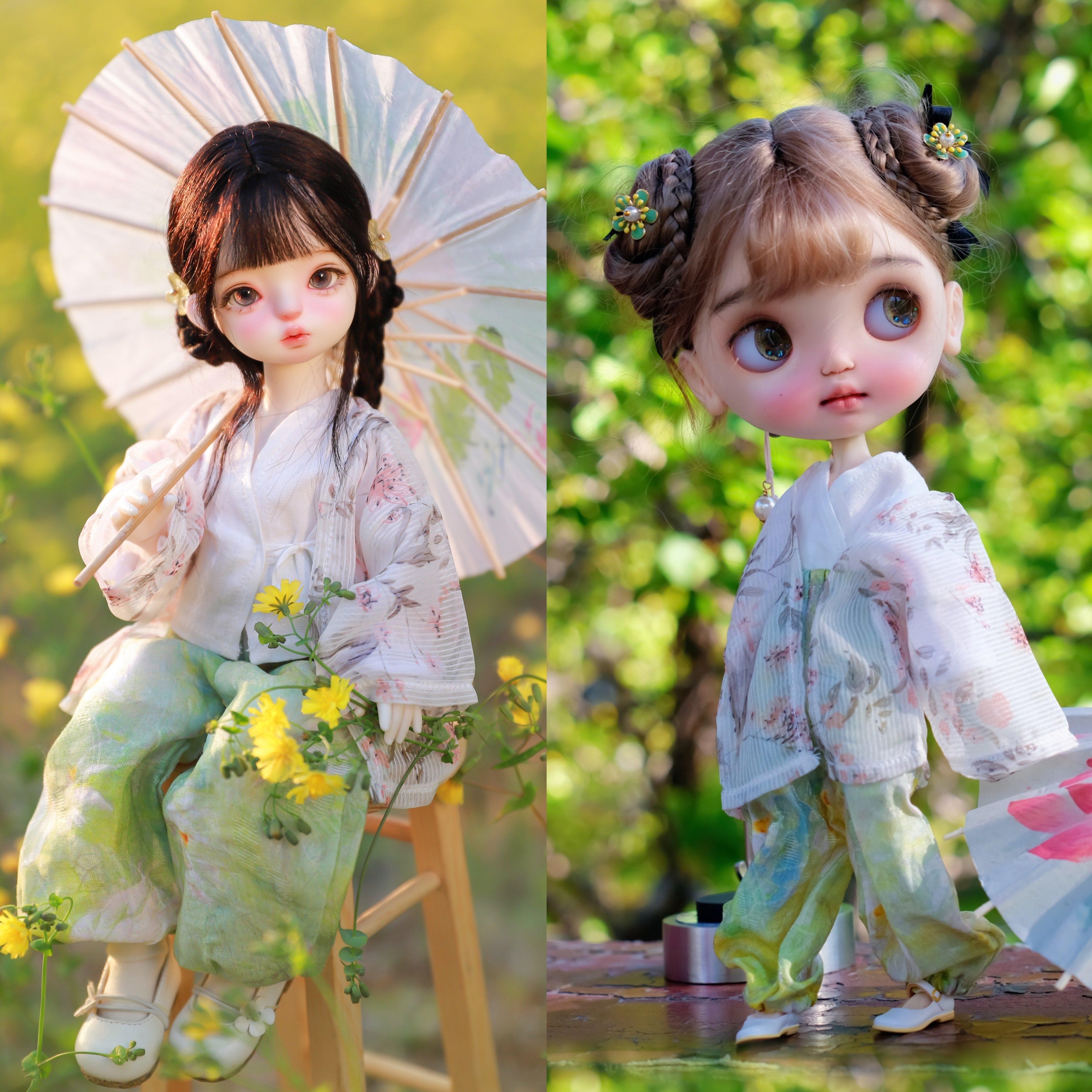 bjd6分 ob24 小布blythe 早春浅绿套装雪纺外衫泡泡袖上衣灯笼裤,模玩/动漫/周边/娃圈三坑/桌游,BJD娃衣,淘宝优惠券,粉丝福利购,淘宝优惠卷