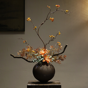 中古风禅意陶瓷花瓶宋代美学枯木复古家居民俗酒店别墅侘寂风摆件