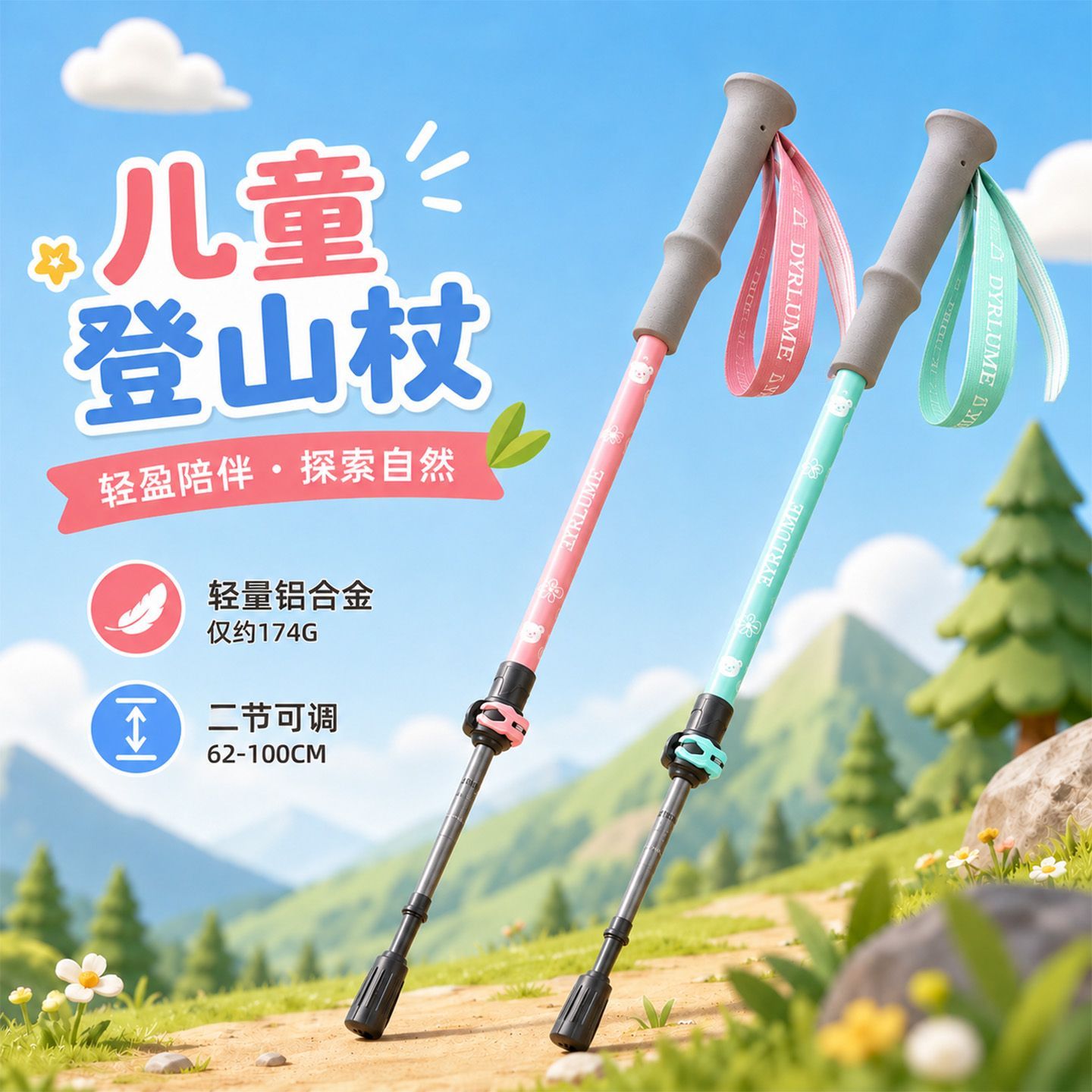 儿童亲子登山杖伸缩铝合