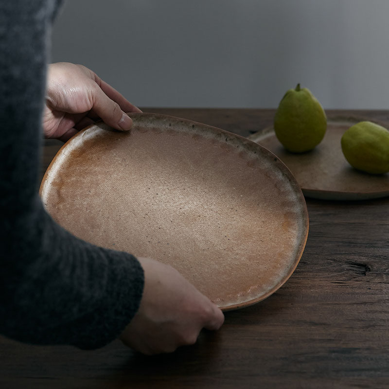 不饰【披萨薄盘】大号不规则粗陶平盘烤盘原始风沙拉盘日式意面盘
