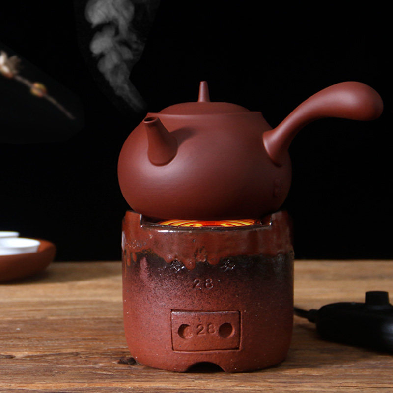 紫泥陶壶粗陶煮茶壶 手工紫砂烧水壶泡茶壶提梁砂铫壶 电陶炉专用