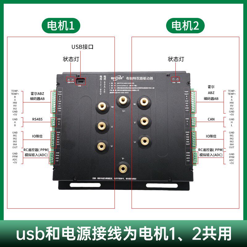 双路3000W直流无刷电机驱动器 大功率无刷控制器两个轮毂电机驱动
