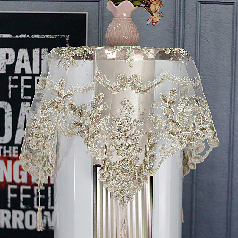 空调盖布圆柱形空调柜机立式罩防尘顶部盖巾蕾丝刺绣清新开机不取