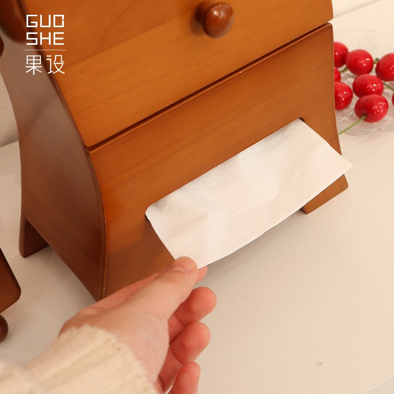 果设新婚礼物桌面摆件收纳纸巾盒实木抽屉盒送女生闺蜜生日礼物