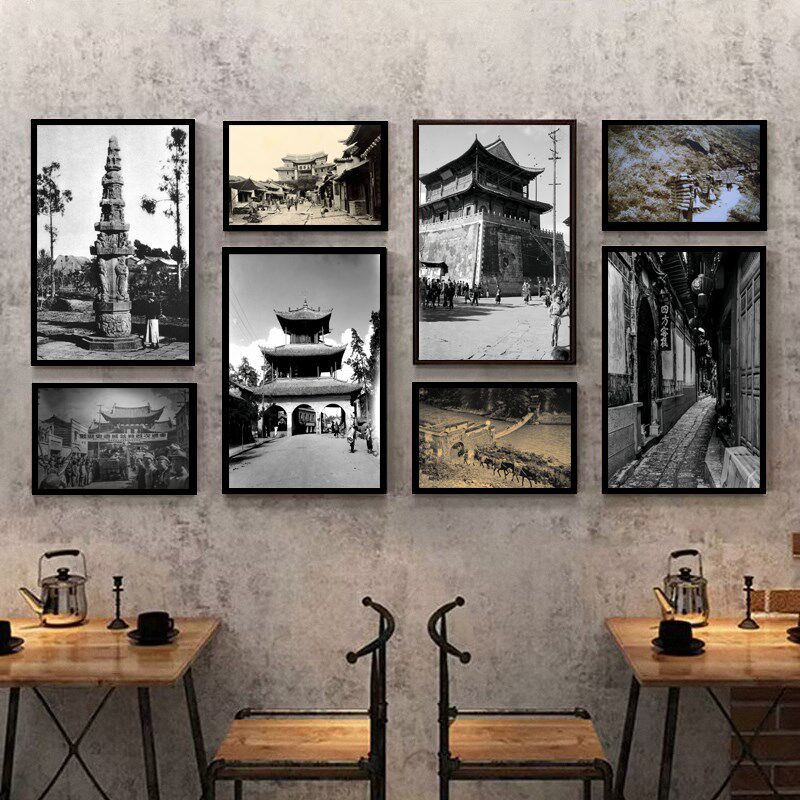 云南丽江美食风情文化装饰画昆明风景城市建筑挂画饭店餐馆组合画
