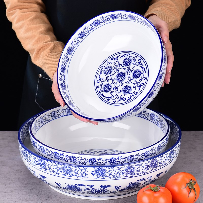 带盖青花瓷盆超市凉菜专用酱菜盆咸菜腌菜泡菜坛子卤菜商用陶瓷盆