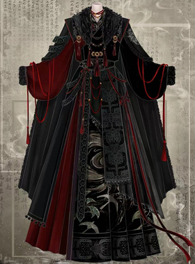 陆吾意向金|花悦诗风原创古风冬季披风红黑色国风汉服套装男女款