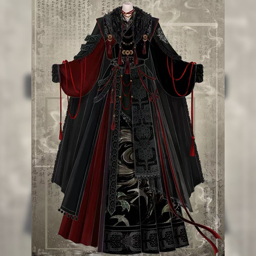 原创冬季披风少年感古风汉服套装