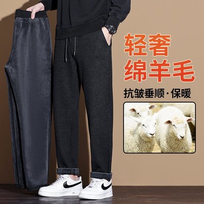 【下单立减50】秋冬柔软羊毛休闲裤男士百搭加绒加厚抗皱直筒保暖