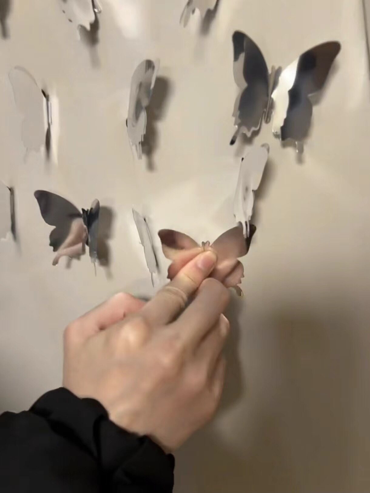 光影蝴蝶墙3d立体墙贴PET镜面蝴蝶太阳花卧室客厅婚庆节日装饰DIY
