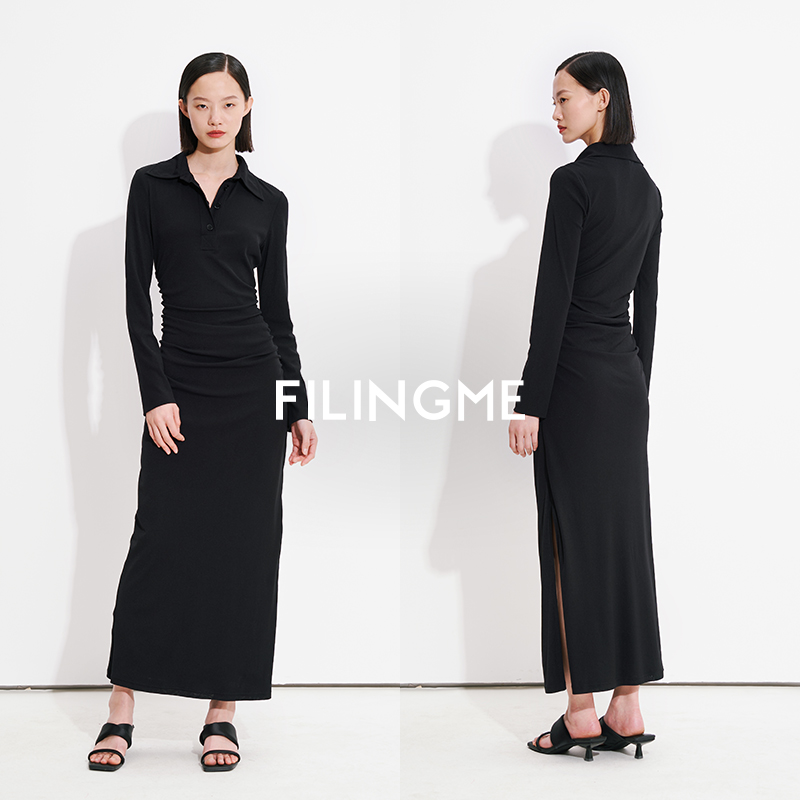 FILINGME黑色双层针织修身连衣裙